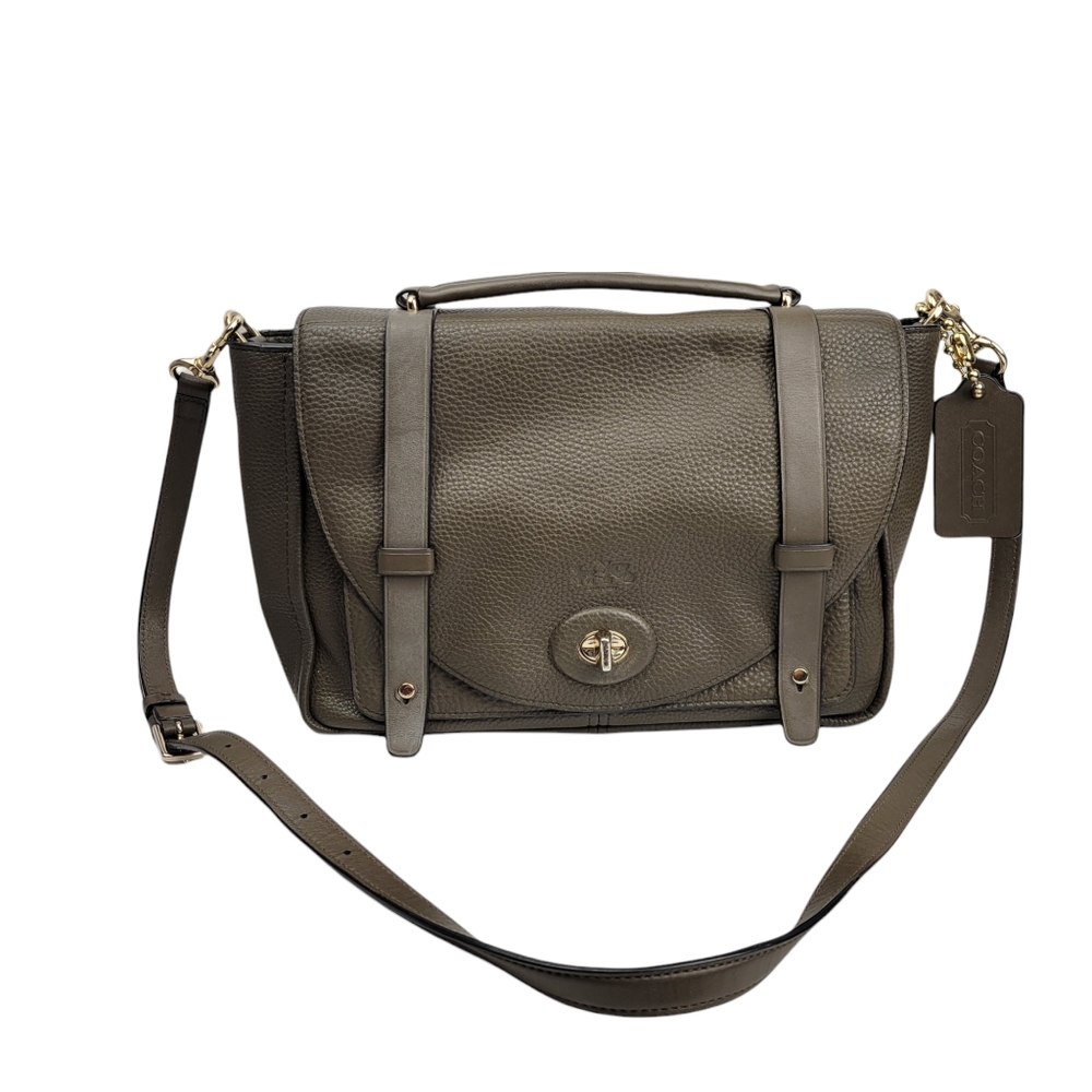 Coach Bleecher Brooklyn Pebbled Leather Olive Green Messenger Bag